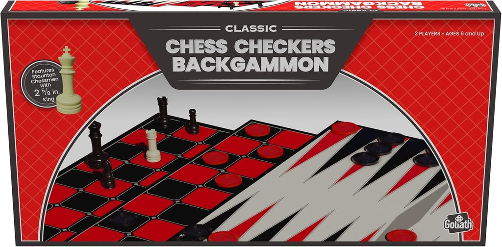 Goliath Classic Chess Checkers Backgammon Triple Pack Board Game 3 in 1 New
