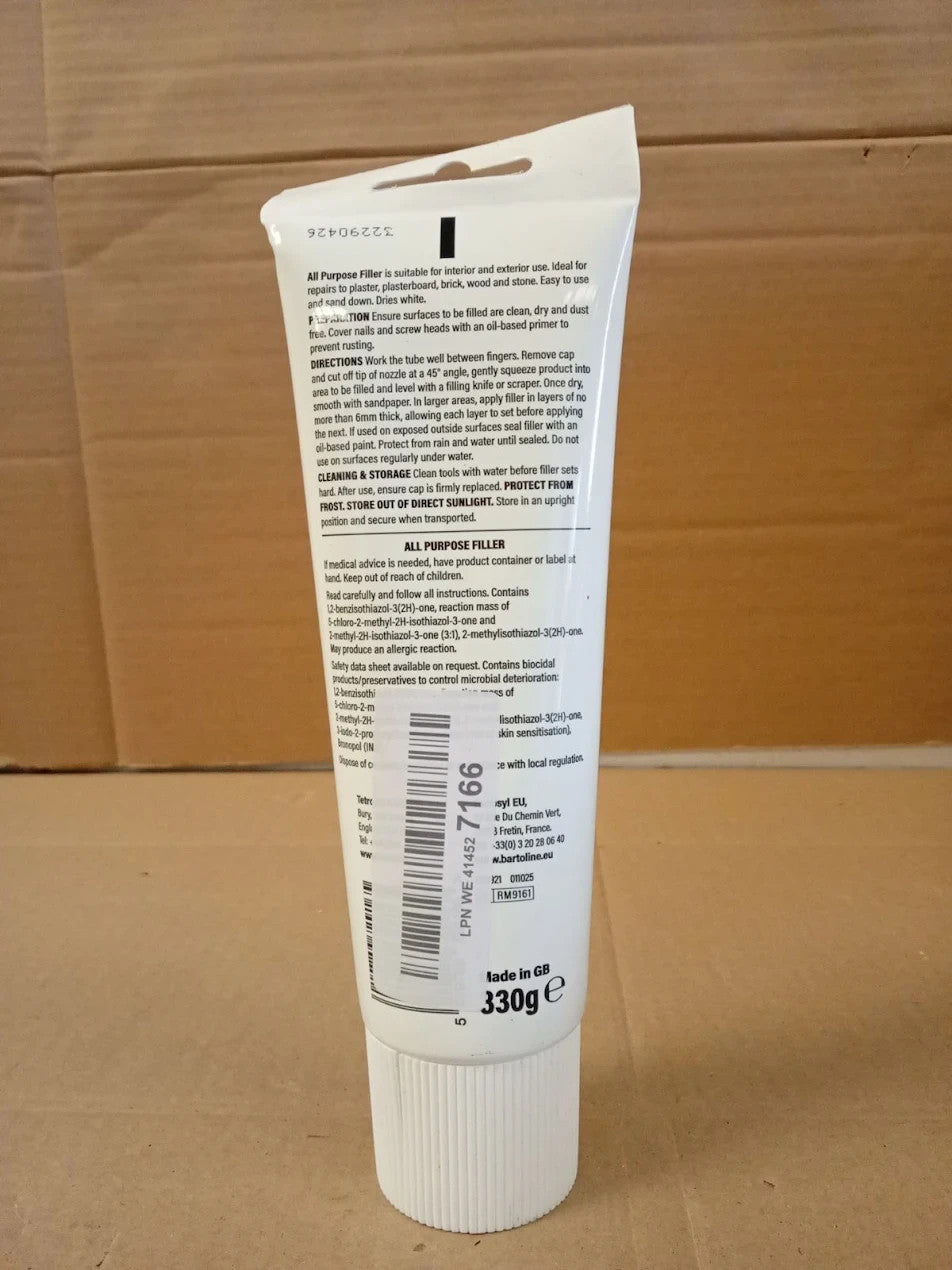 Bartoline Ready Mixed Instant Filler 330g Quick Drying Tube Filler Plaster New