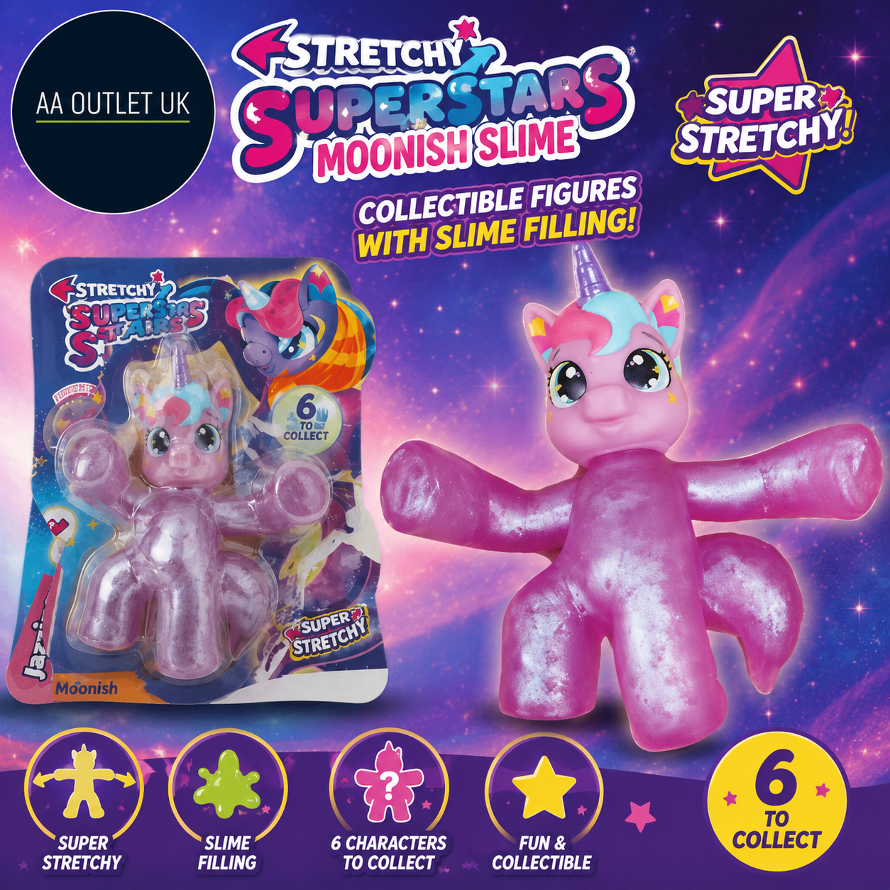 CRAZE Superstars Stretchy Moonish Slime Collectible Figures Soft Filling Design