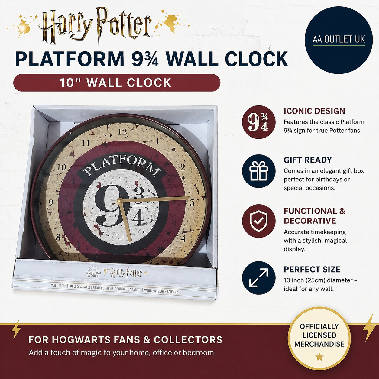 Pyramid International Harry Potter Platform 10 Wall Clock Multi Coloured