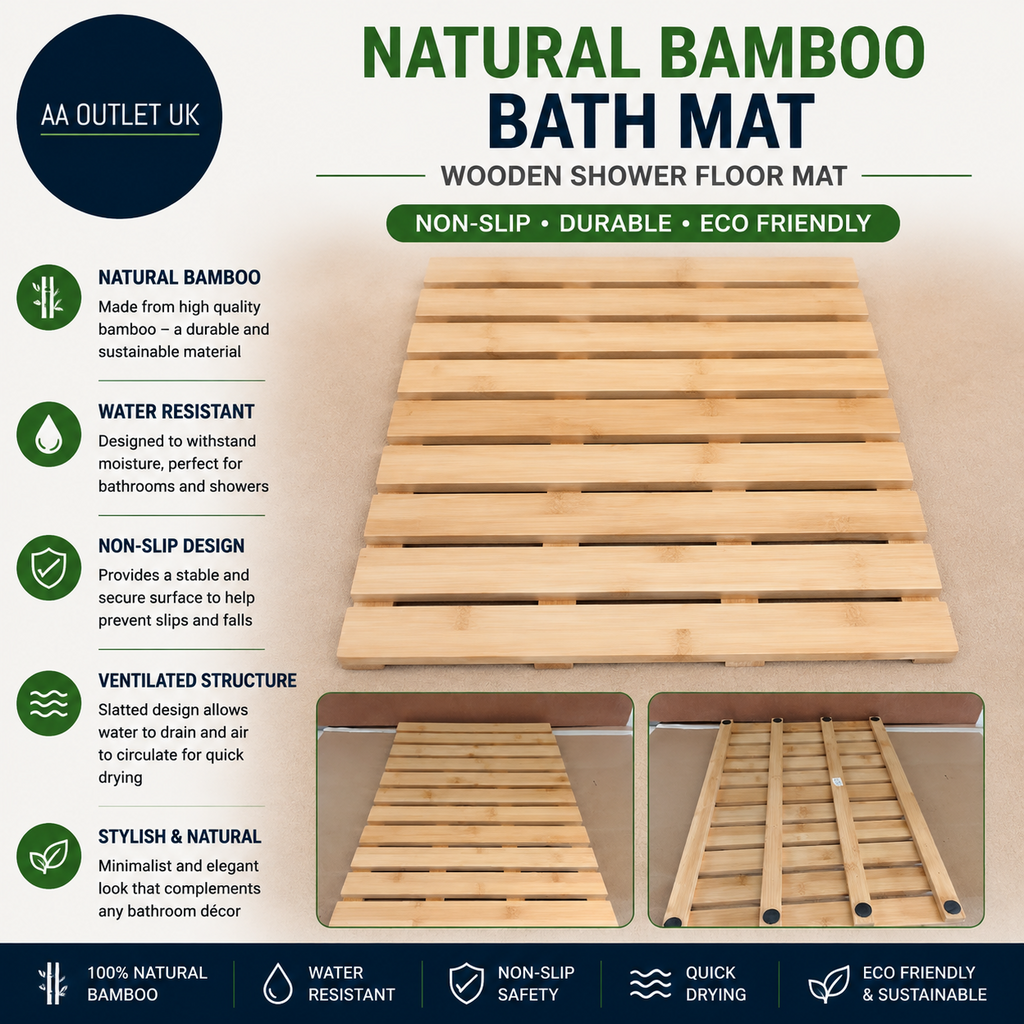 Natural Bamboo Bath Mat Wooden Shower Floor Mat Non Slip Bathroom Spa Mat New