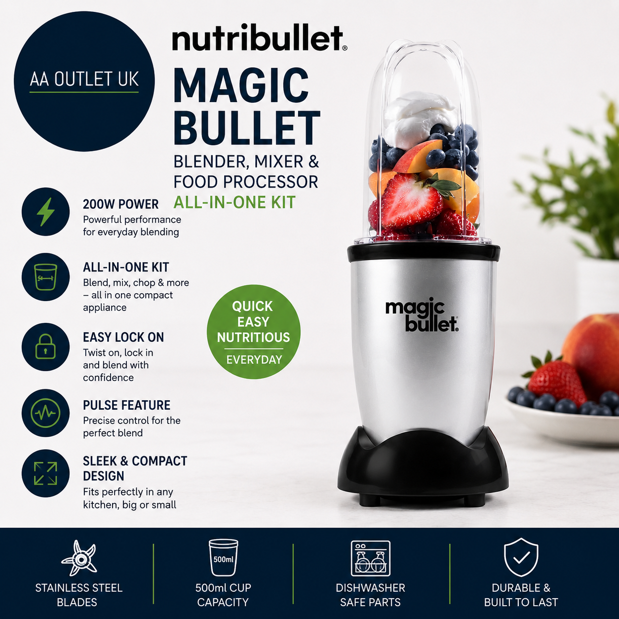 Nutribullet Magic Bullet Blender Mixer Food Processor All In One 200W