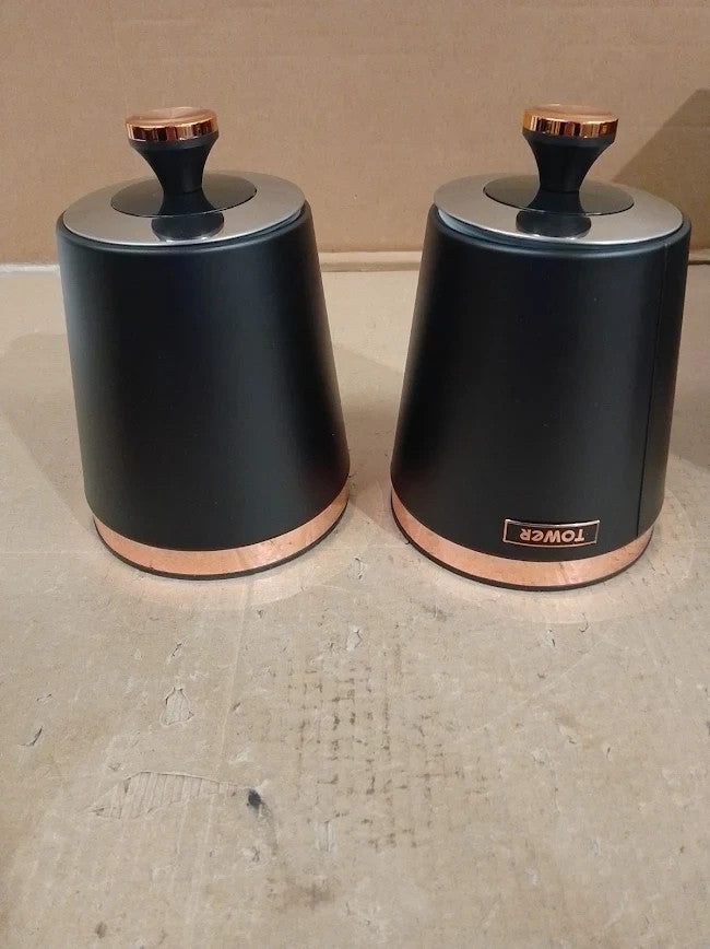 Tower Cavaletto Set of 3 Storage Canisters Tea Coffee Sugar Black Rose Gold