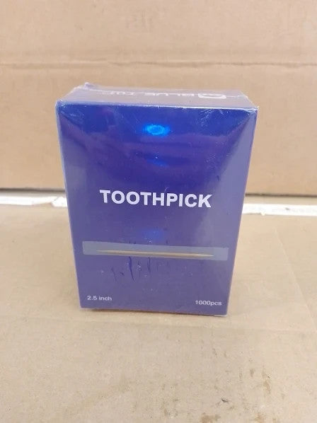Blue Top Wood Bamboo Individually Cello Wrapped Toothpicks 2.5in Pack 1000 New