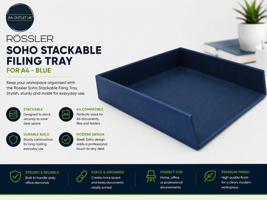 Rossler Soho Stackable Filing Tray For A4 Blue Rectangular