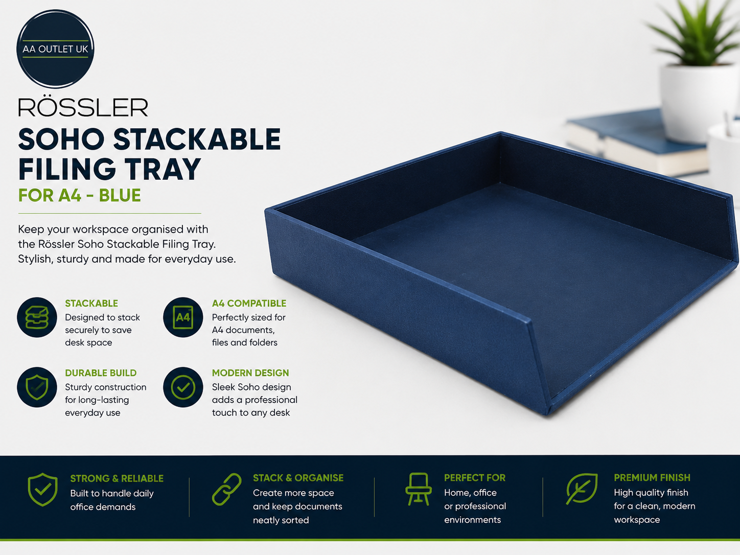 Rossler Soho Stackable Filing Tray For A4 Blue Rectangular