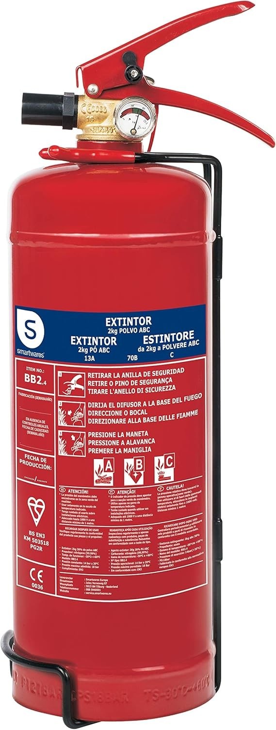 Smartwares Powder Extinguisher 2kg ABC Fires Vehicles Homes Mounting Bracket New