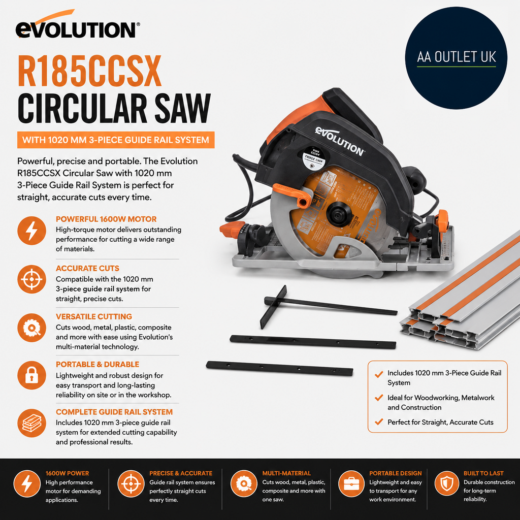 Evolution Power Tools R185CCSX Circular Saw With 1020mm 3pc Multi Material Blade