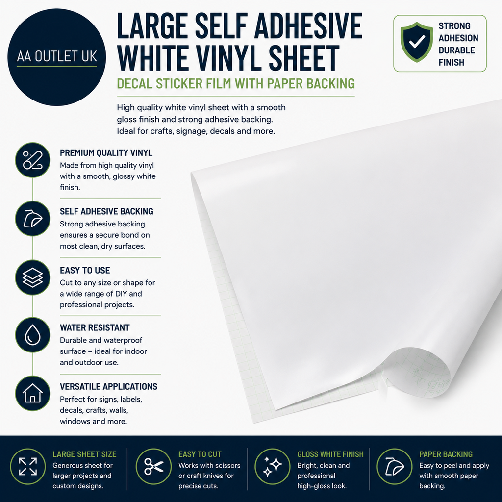 Large Self Adhesive White Vinyl Sheet Decal Sticker Film Paper Backing New