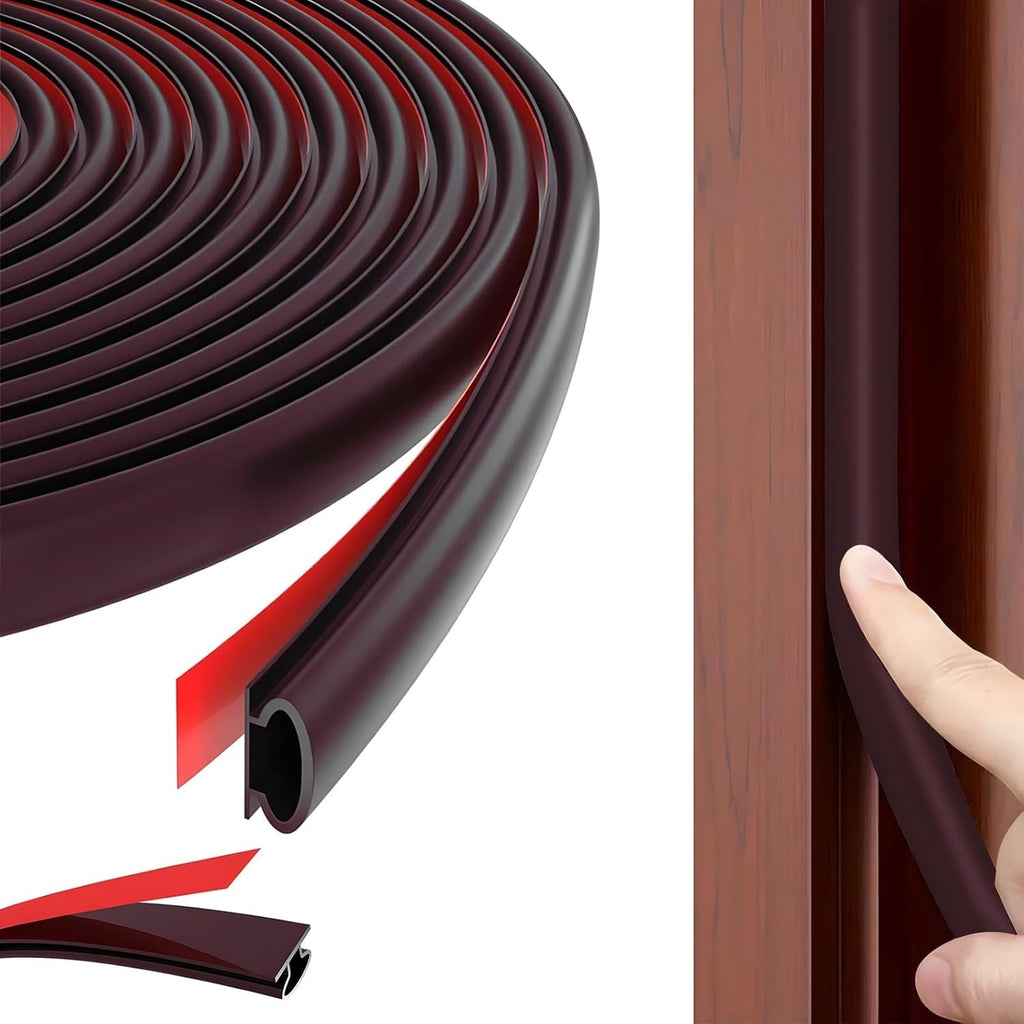 24M D Shape Rubber Door Seal Strip Self Adhesive Weatherproof Soundproof Brown