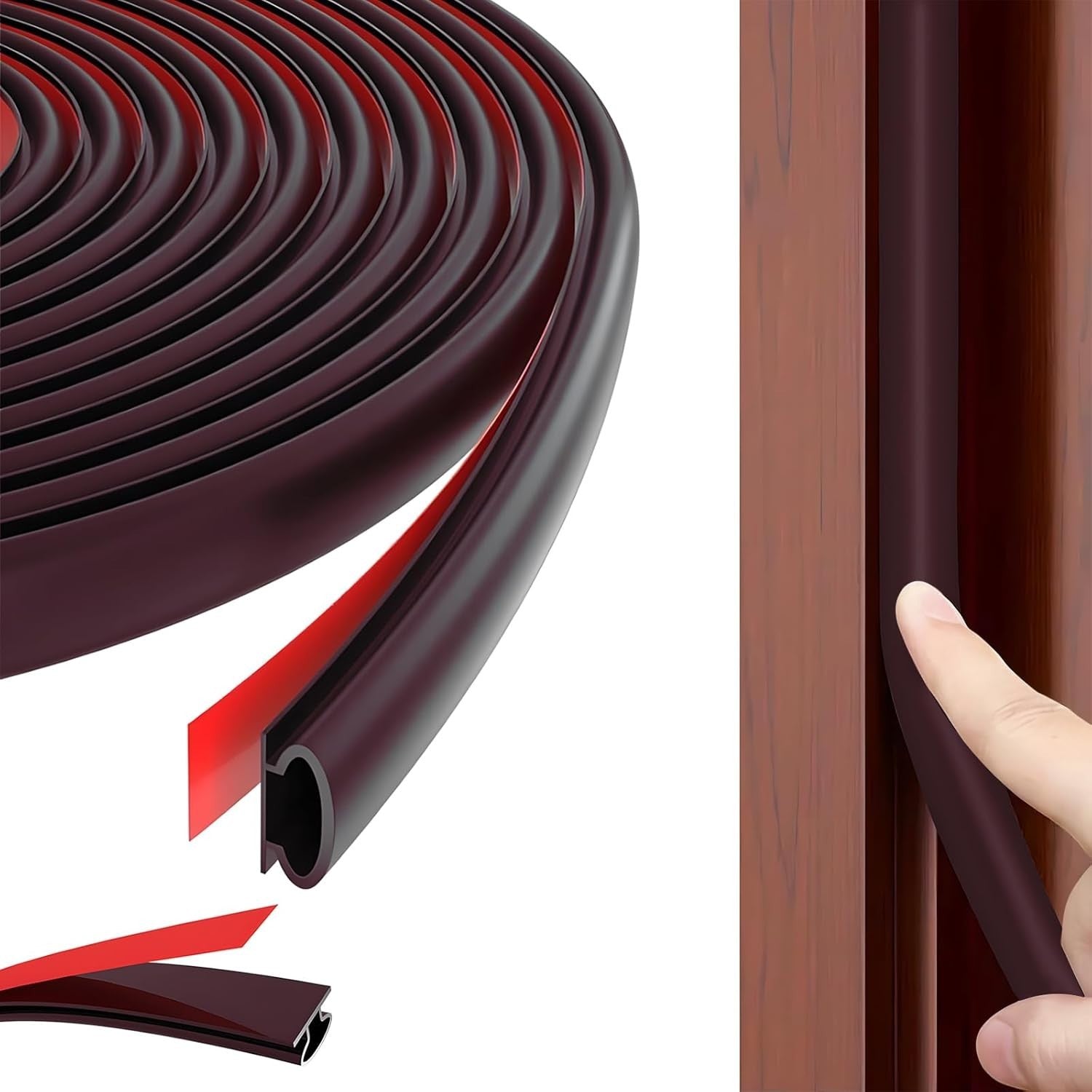 24M D Shape Rubber Door Seal Strip Self Adhesive Weatherproof Soundproof Brown