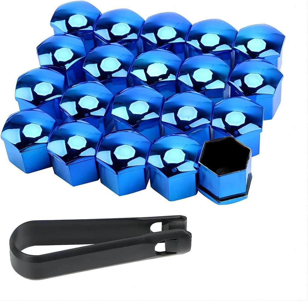 Wheel Nut Cap 20Pcs Universal Chrome Plastic Wheel Bolt Nut Covers Blue 17mm New