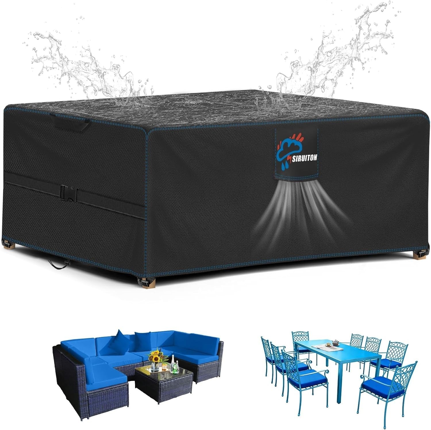 SIRUITON 250x180x90cm Garden Furniture Covers Air Vent Waterproof Windproof New