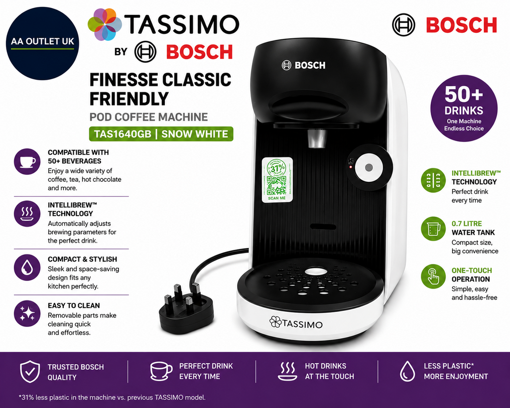 Tassimo by Bosch Finesse Classic Friendly Pod Coffee Machine TAS1640GB 0.7L