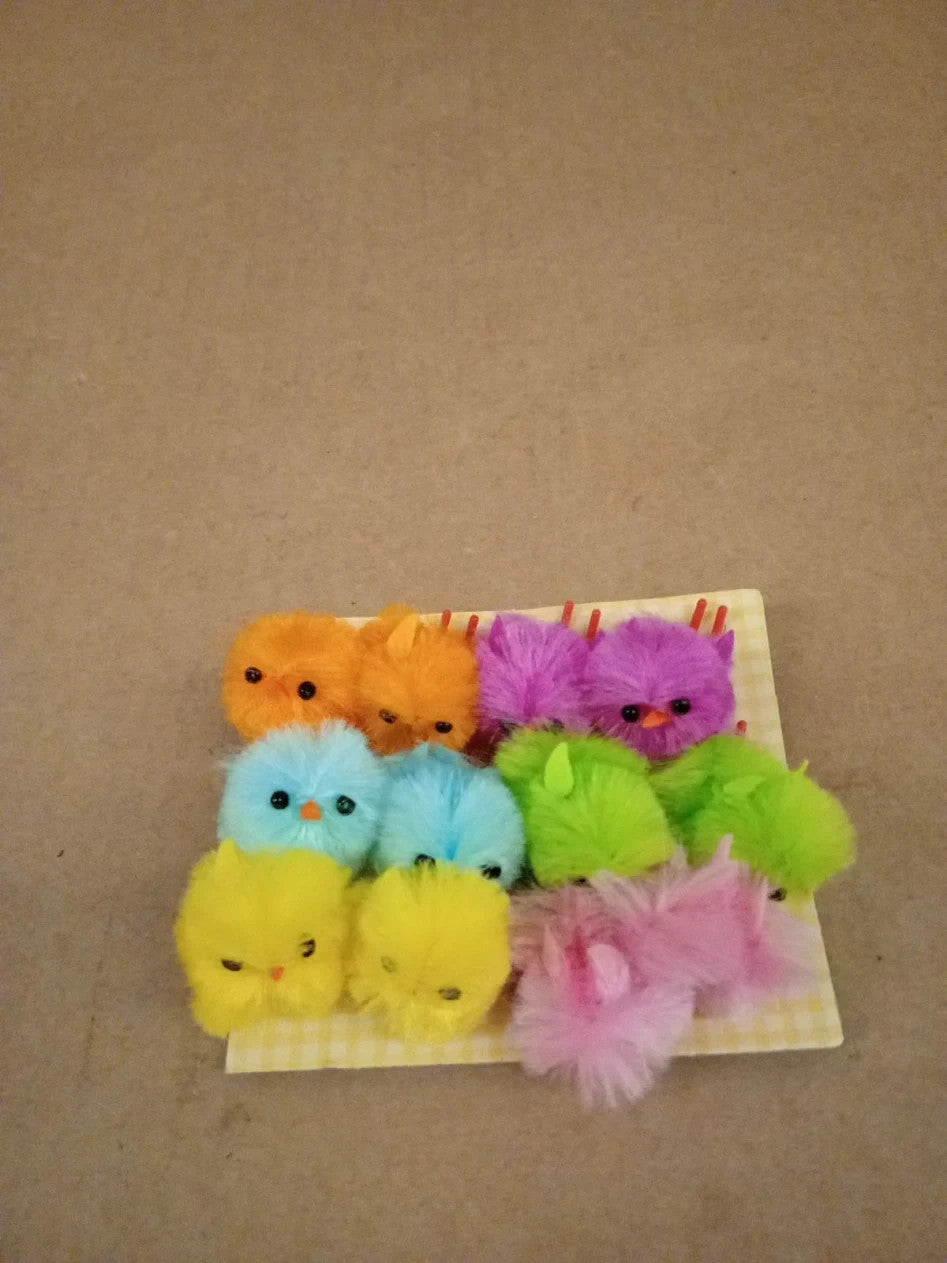 Baker Ross EK237 Easter Coloured Mini Fluffy Chicks Cake Decorations 12 Pack New