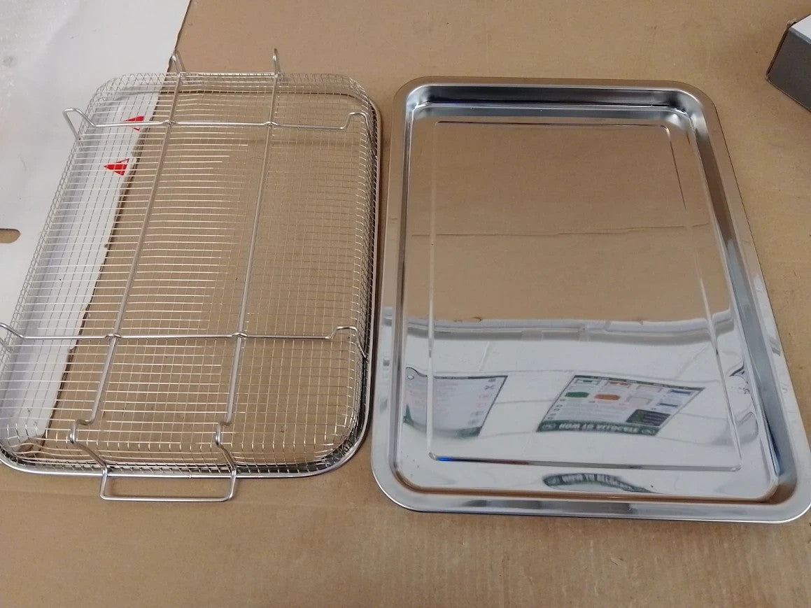 2 In 1 Oven Grill Tray Air Fryer Rack Non Stick Elevated Stainless Steel Drain
