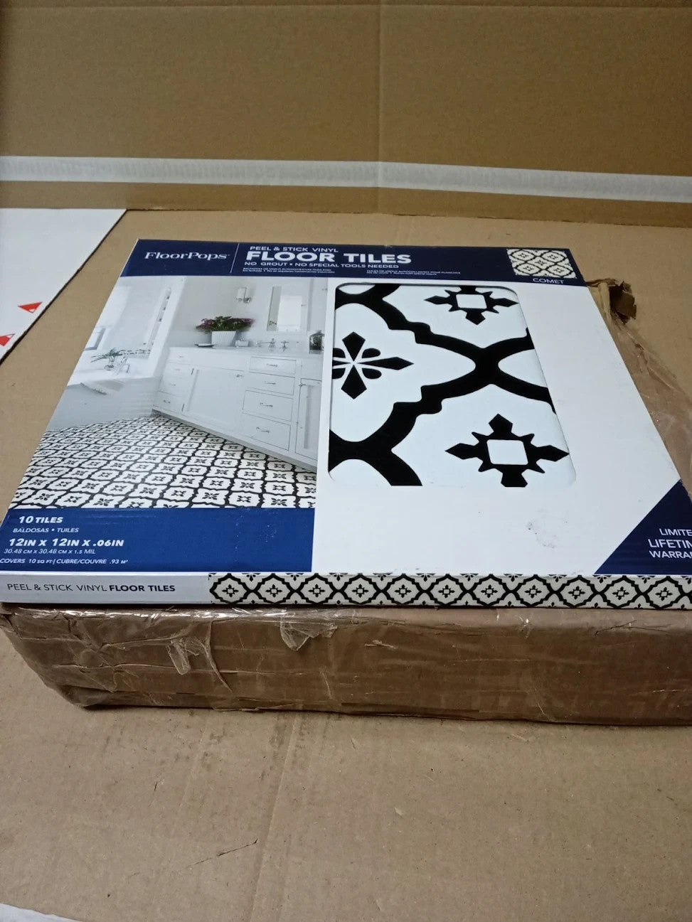 WallPops FP2480 Comet Peel & Stick Floor Tiles Blacks Set 10 Pieces 12x12in New