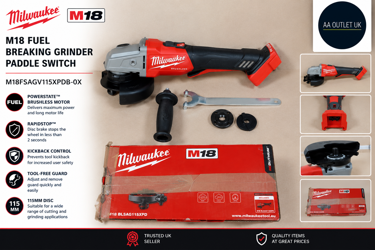 Milwaukee M18FSAGV115XPDB0X M18 Fuel Breaking Grinder Paddle Switch Naked