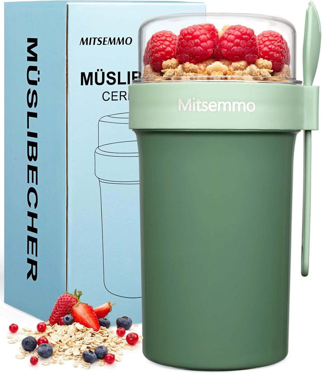 Mitsemmo Cereal Cup On The Go 760ml+230ml Breakfast Pots To Go Yogurt New