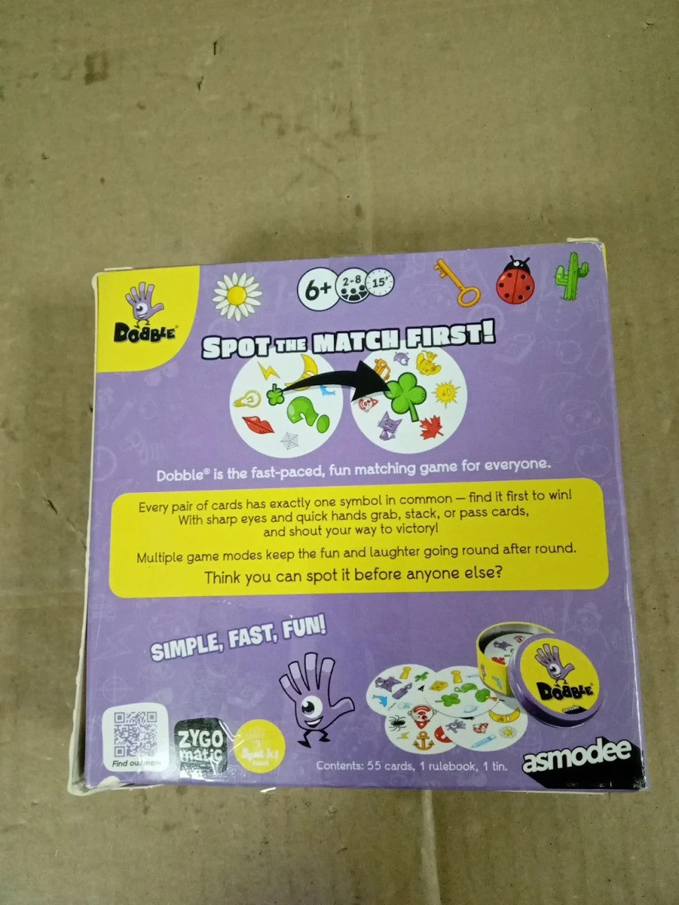 Asmodee Dobble Fun Family Card Game 2-8 Players 15min. Play Time 6+ Tin Box New