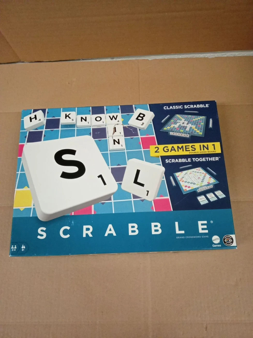Mattel Scrabble Board Game HWD43 Family Word Two Ways To Play 2-4 Players New