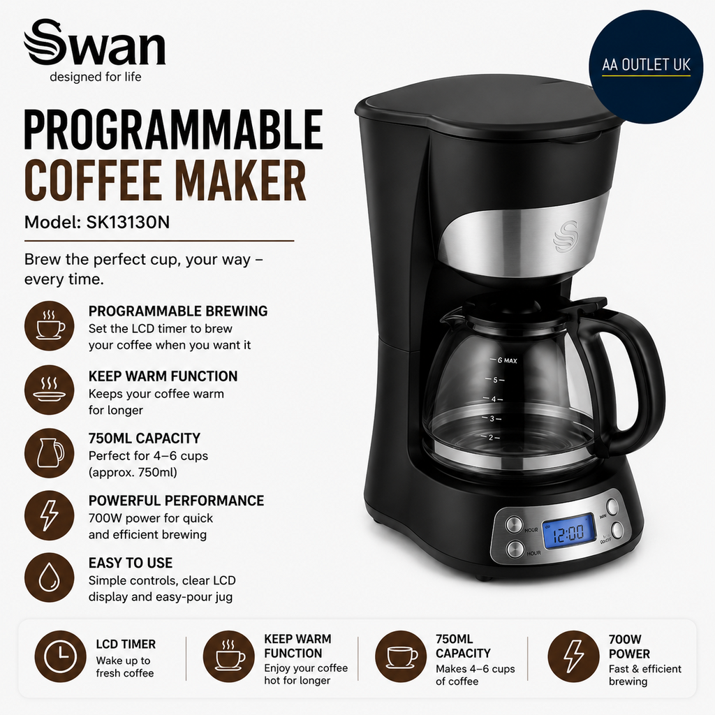 Swan SK13130N Programmable Coffee Maker Keep Warm Function LCD Timer 750ml 700W