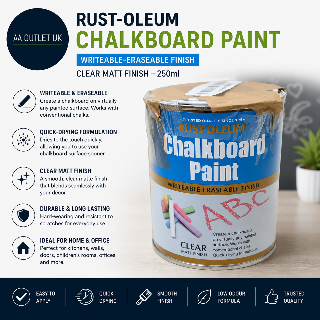 Rust Oleum Colour Clear Chalkboard Paint 750ml Erases Cleanly