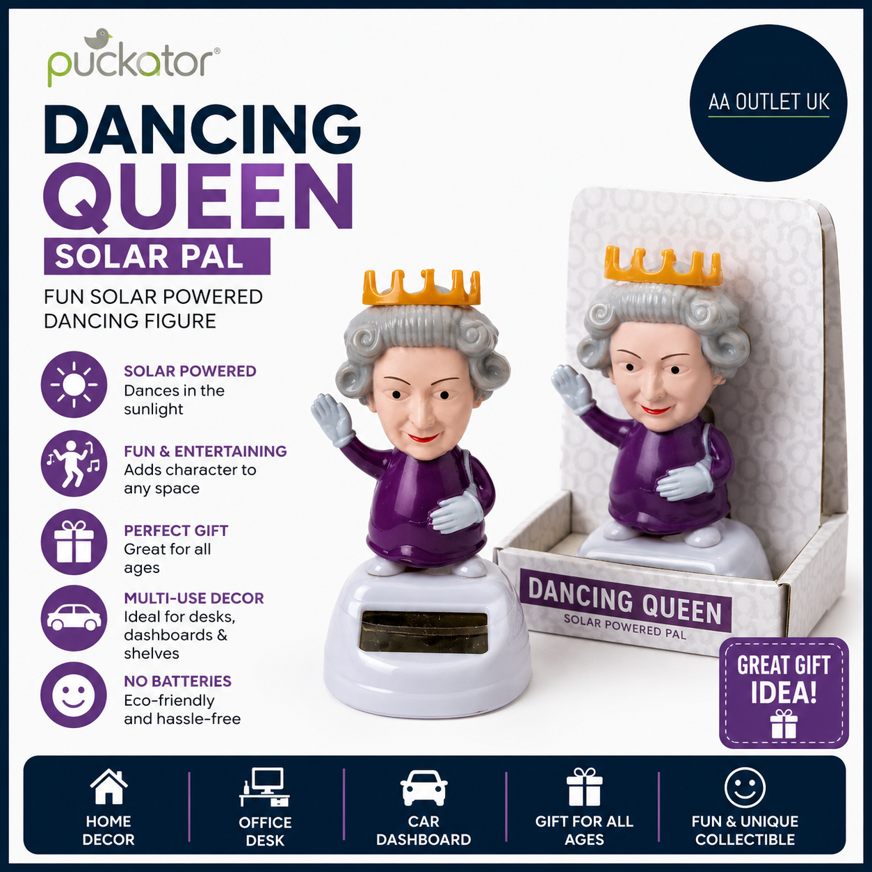 Puckator The Dancing Queen Solar Pal Home Office Table Desk Dashboard Car Decor