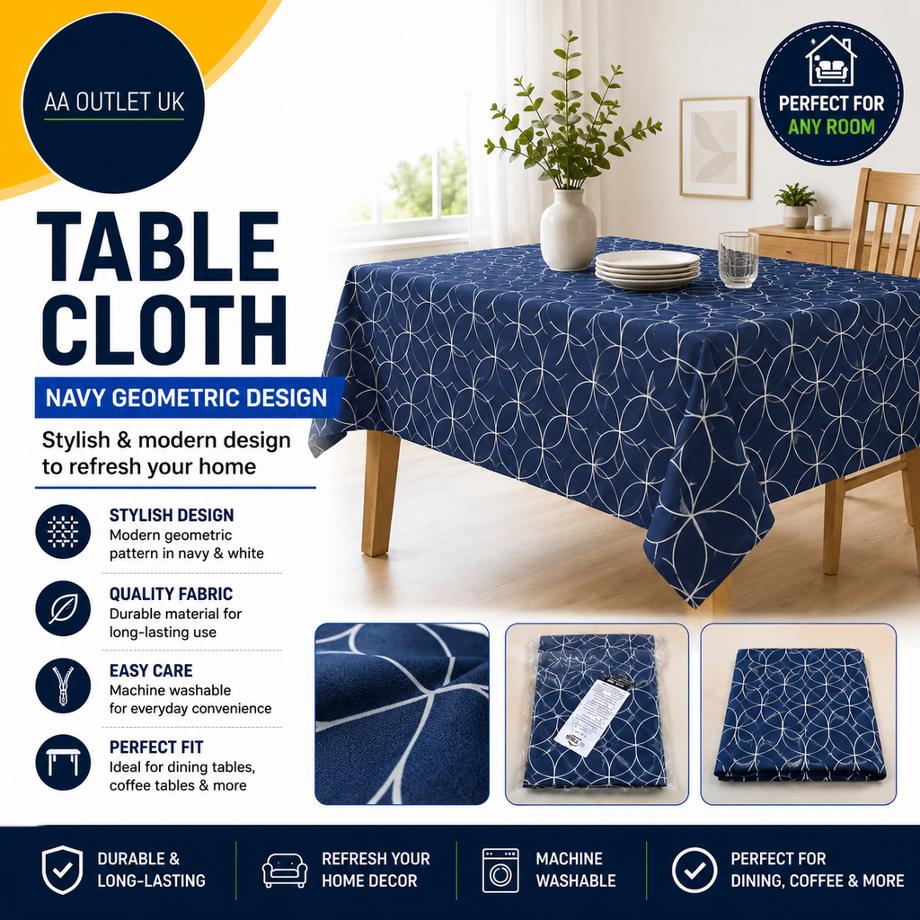 Dehaus Wipe Clean PVC Tablecloth Navy Geo Flow Vinyl Table Cover 200x140cm