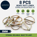 Heavy Duty Lynch Spring Pin Assortment Kit Round Linch Tractors Trucks Lawn 8mm