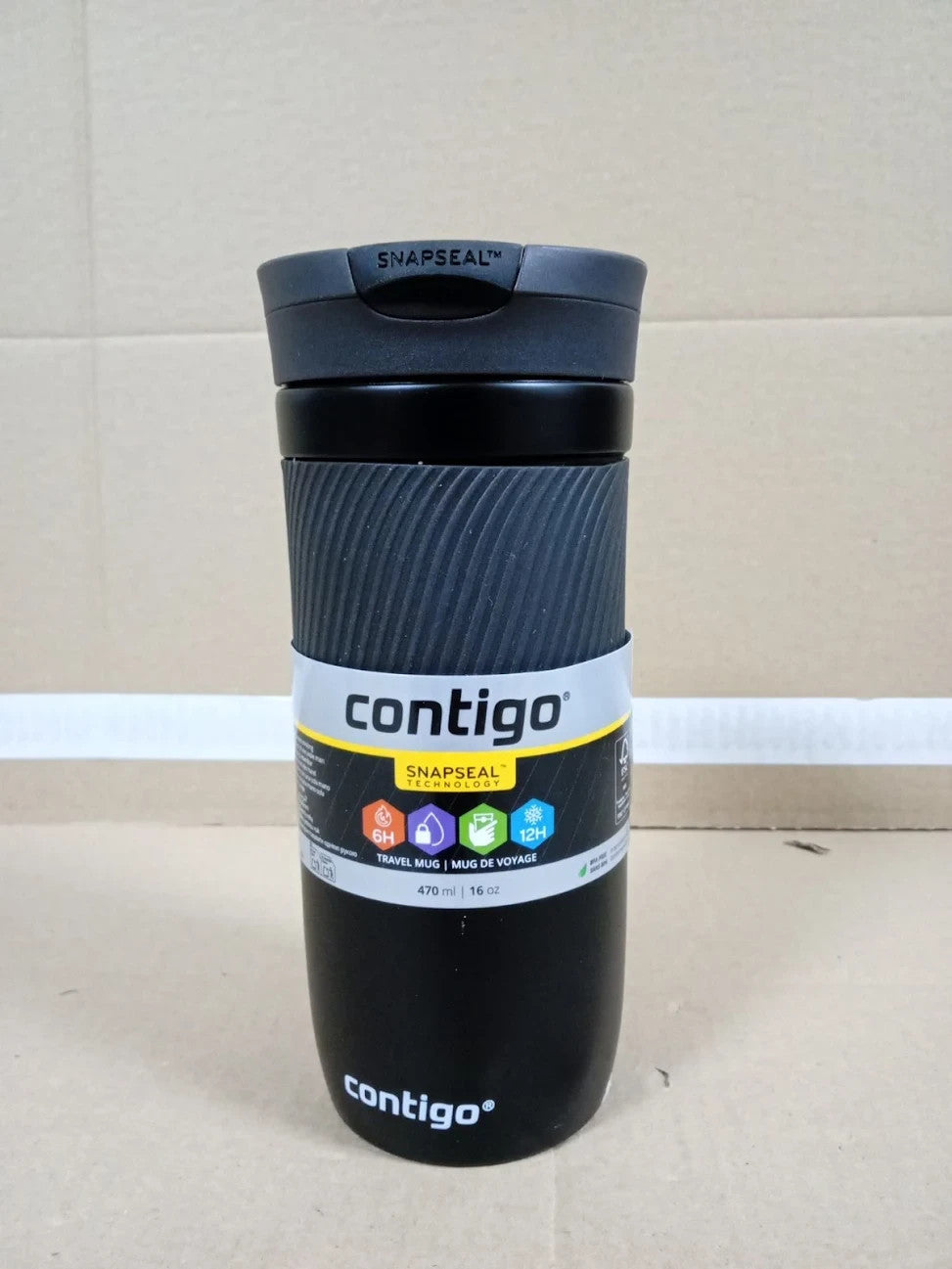 Contigo Byron SnapSeal Travel Mug 470ml Leakproof Insulated Coffee Cup Black