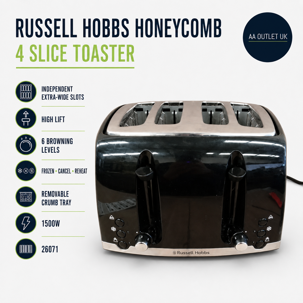 Russell Hobbs Honeycomb 4 Slice Toaster Independent Extra Wide Slots 1500w