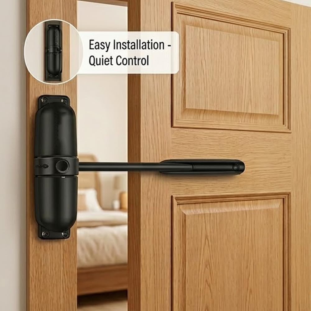 HoneSecur Safety Spring Door Closer Adjustable Self Closing Hinge Black New
