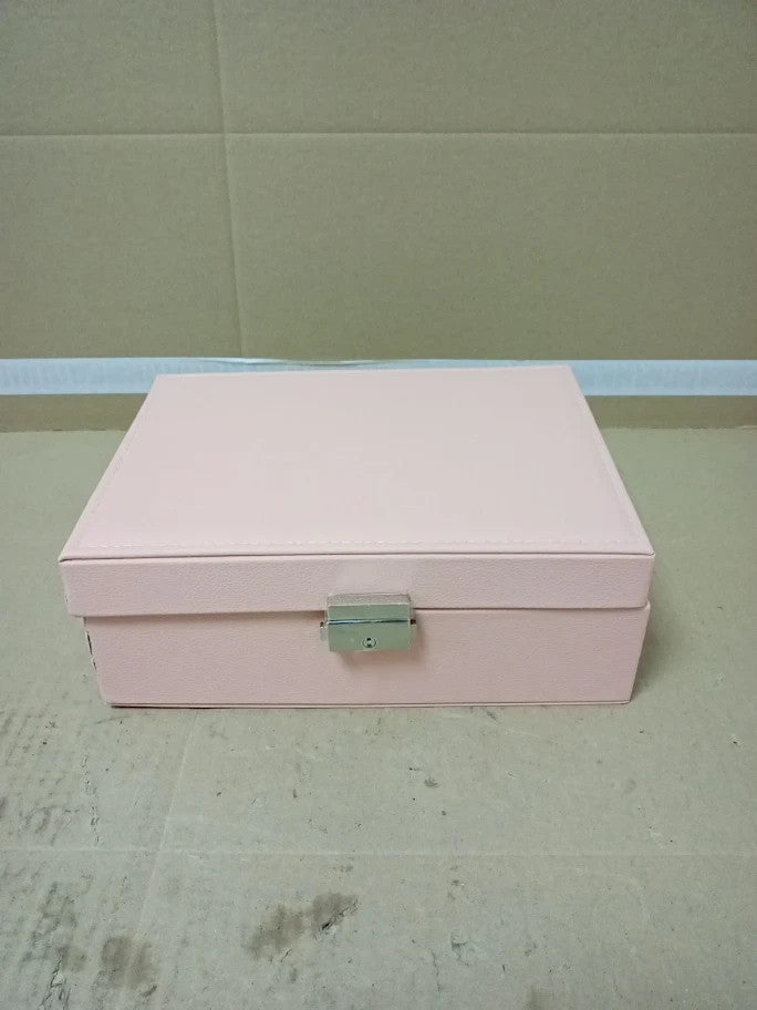 TEIVUL Jewellery Box 2Layer PU Leather Organiser Accessories 2Keys Pink