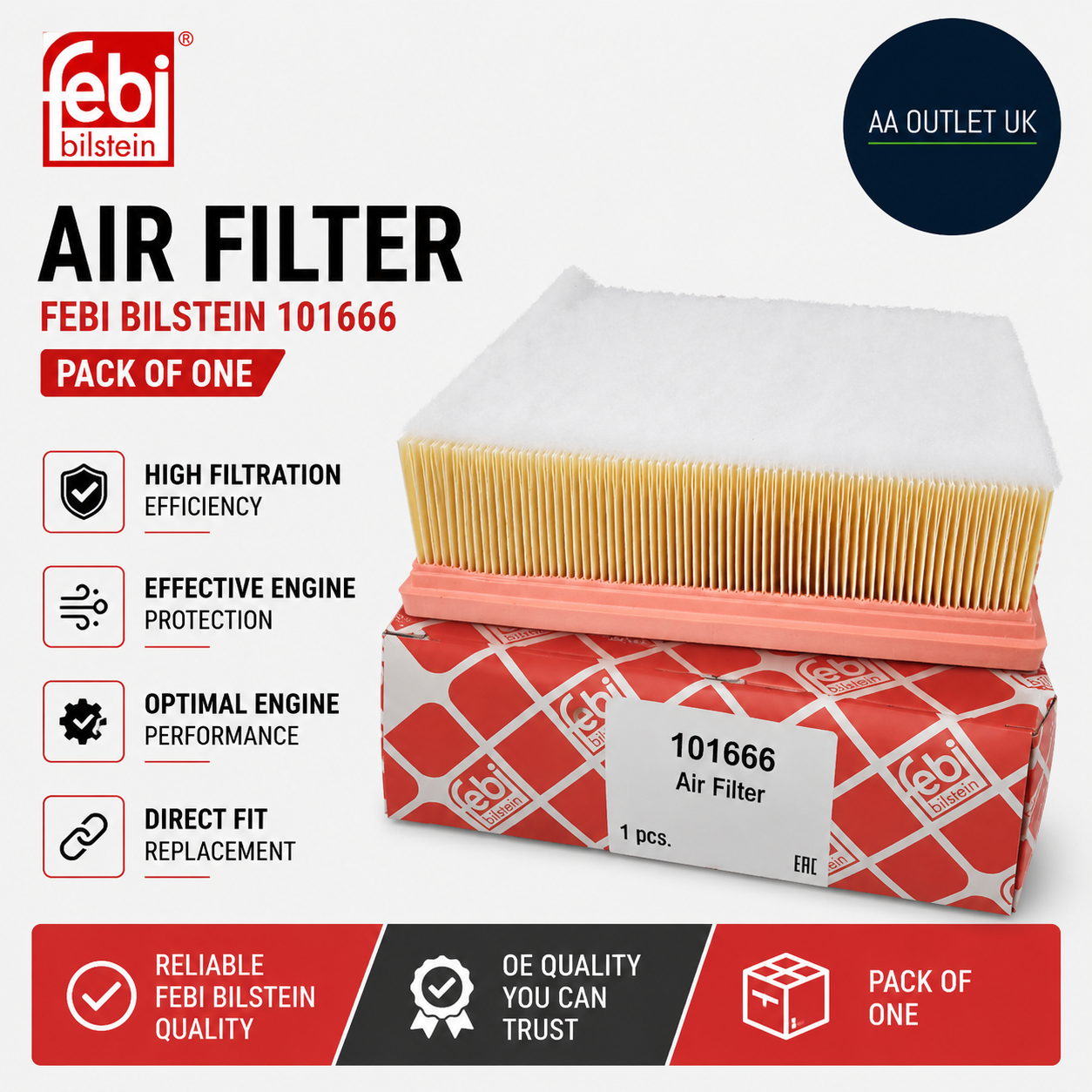 Febi Bilstein 101666 Air Filter Pack Of One