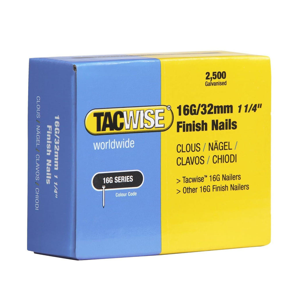 Tacwise Type 16G 32mm Galvanised Finish Nails 2500 Pack Silver Brad Durable New