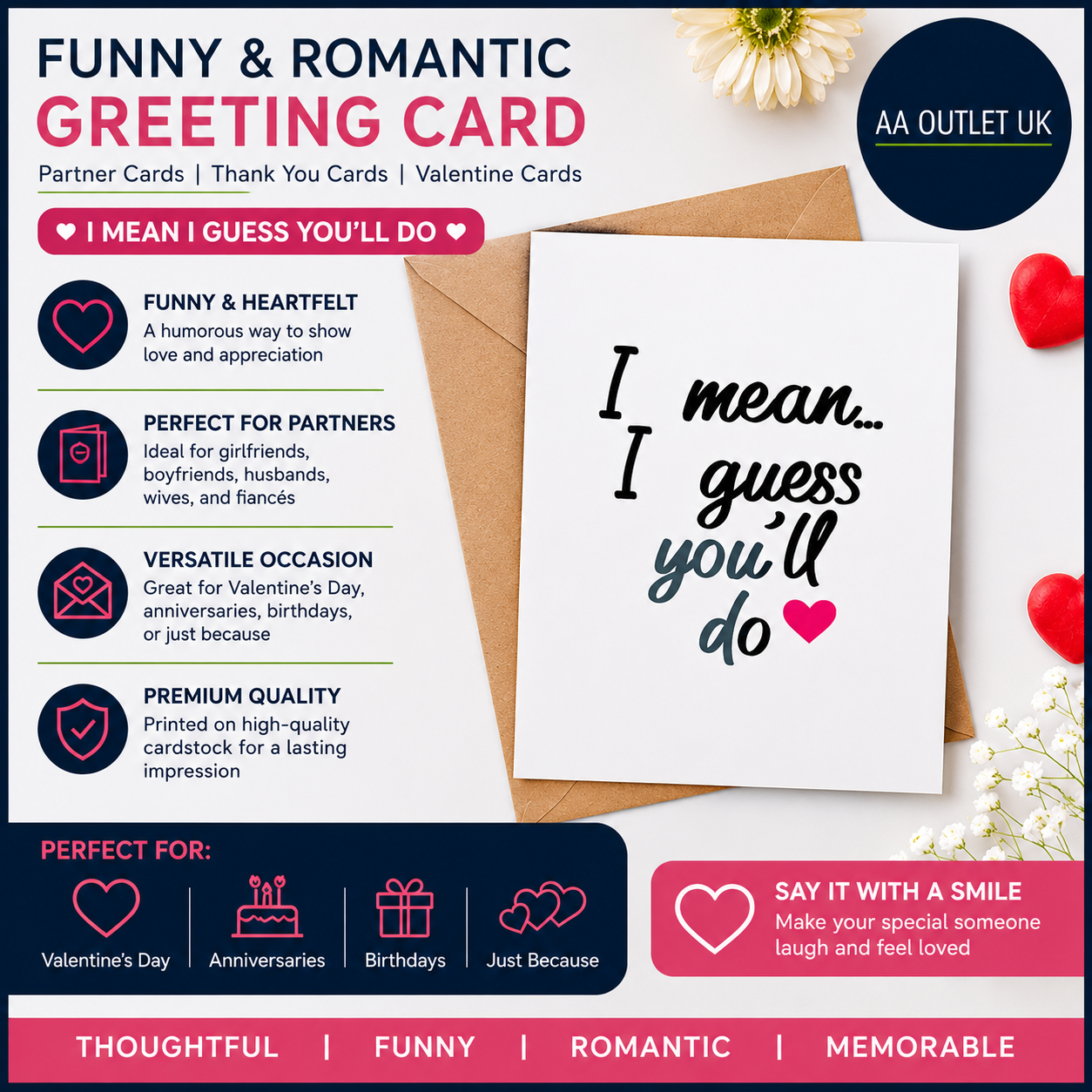 Funny Romantic Partner Cards Thank You I Mean I Guess You'll Do Girlfriend
