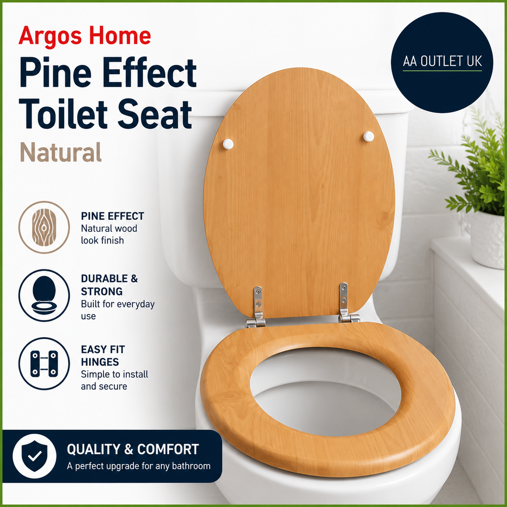Argos Home Pine Effect Toilet Seat Natural Moulded Wood 45.4x36.9x5.2cm