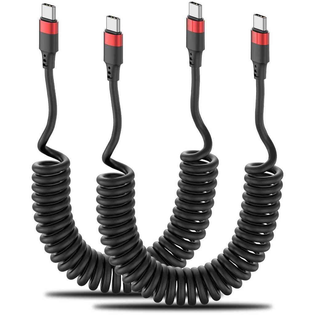 Coiled USB C To USB C Cable 2 Pack PD 60W Car Charger Cable 480mb Per Sec New