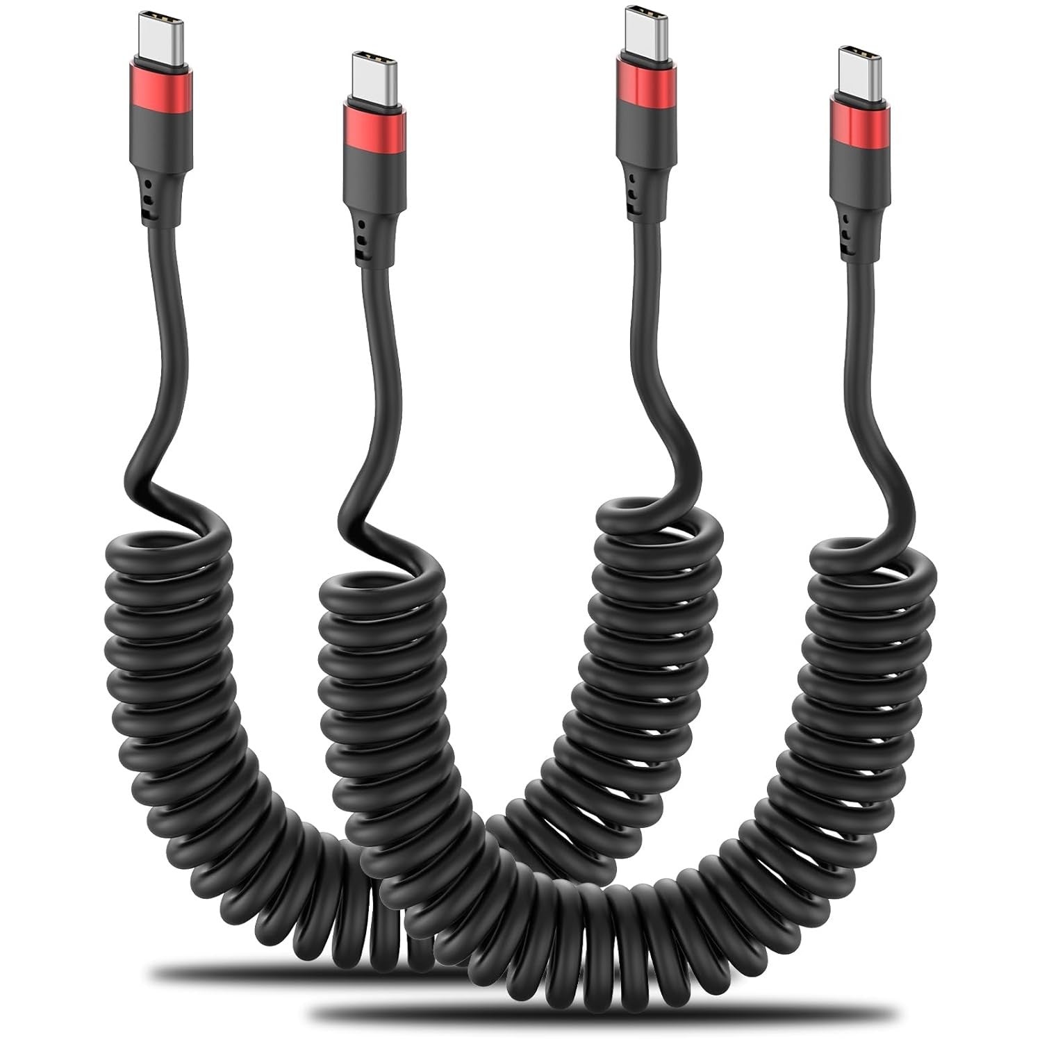 Coiled USB C To USB C Cable 2 Pack PD 60W Car Charger Cable 480mb Per Sec New