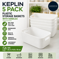KEPLIN 5 Pack Plastic Storage Baskets Handles BPA Free Organiser 22.3x14.8x10cm