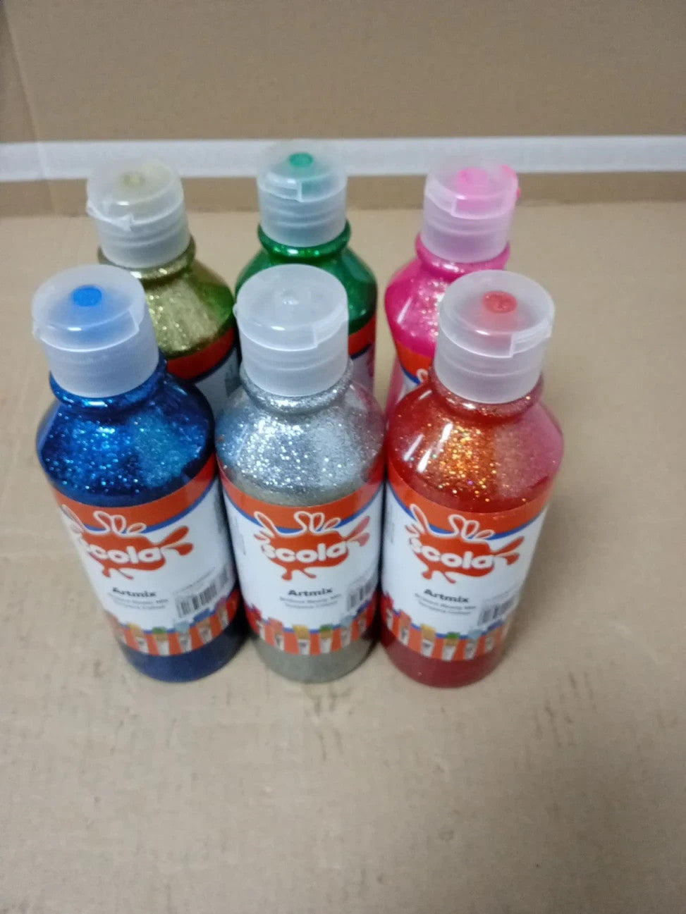 Ecola Artmix Glitter Ready Mix Poster Paint 6 Pack Sparkle Colours Art Craft New