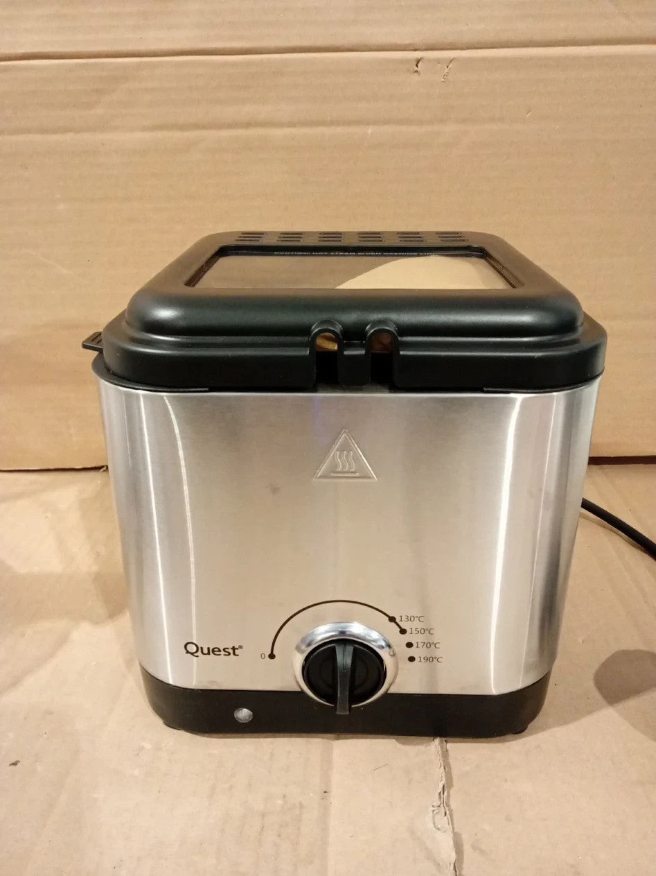 Quest 34250 1.5L Deep Fat Fryer Compact Stainless Steel 900W Secure Lid Cover