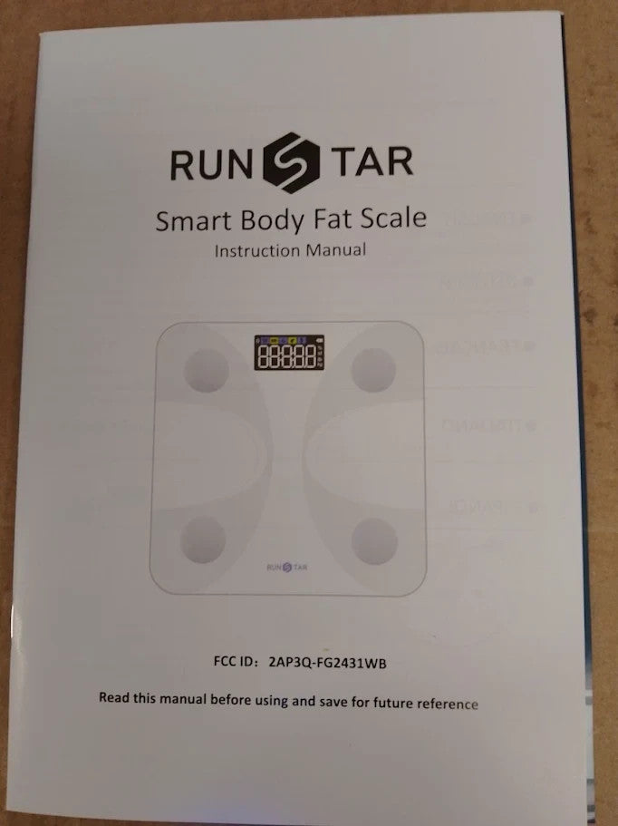 Runstar Smart Scale Body Weight Fat Percentage High Accuracy Digital New