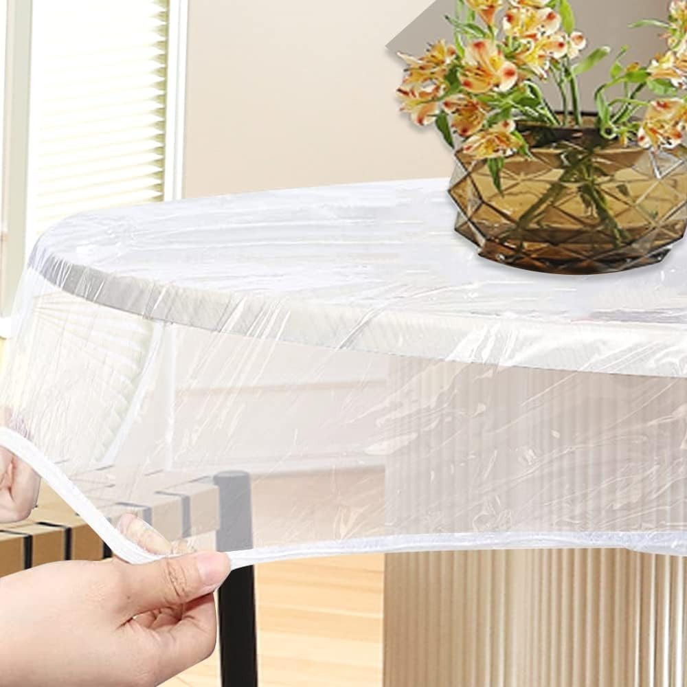 TWUTGAYW Round Waterproof PVC Tablecloth Elastic Edge Clear Table Cover New