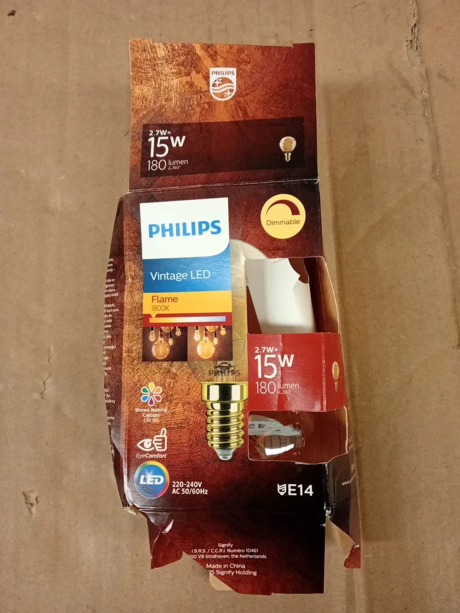 Philips Vintage Amber Spiral P45 Bulb Dimmable Flicker Free EyeComfort 180 Lumen