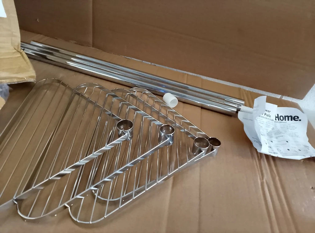Argos Home Shower Organiser Pole Chrome Metal 250.5x28.5x23cm New