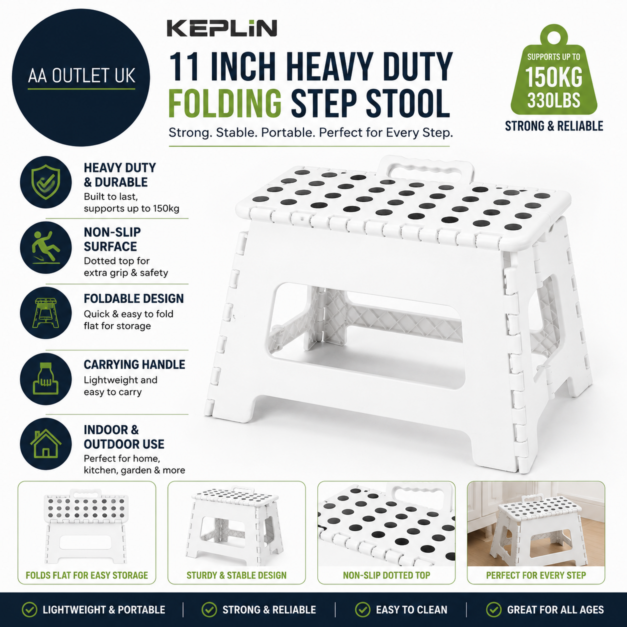 Keplin 11Inch Heavy Duty Folding Step Stool Non Slip Foldable Footstool