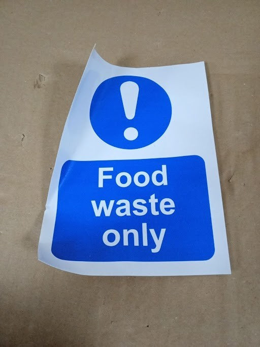 Seco Food Waste Only Sign 150x200mm Self Adhesive Vinyl White