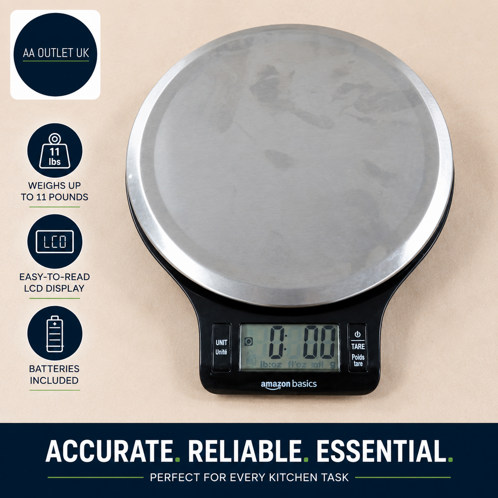 Amazon Basics Digital Kitchen Scales LCD Display Black Stainless Steel